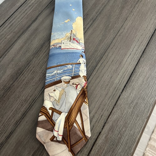 Brooks Brothers Makers All Silk Neck Tie Vintage Rare Leisure Cruise Scene - Picture 10 of 10