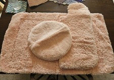 VTG Peach Bathroom Rug Set Toilet Mat, Toilet Lid Cover Shower Mat Rubber Back