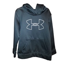 Size 7 Under Armour Black Hoodie Sweatshirt W/ Pockets Youth Warm Excellent