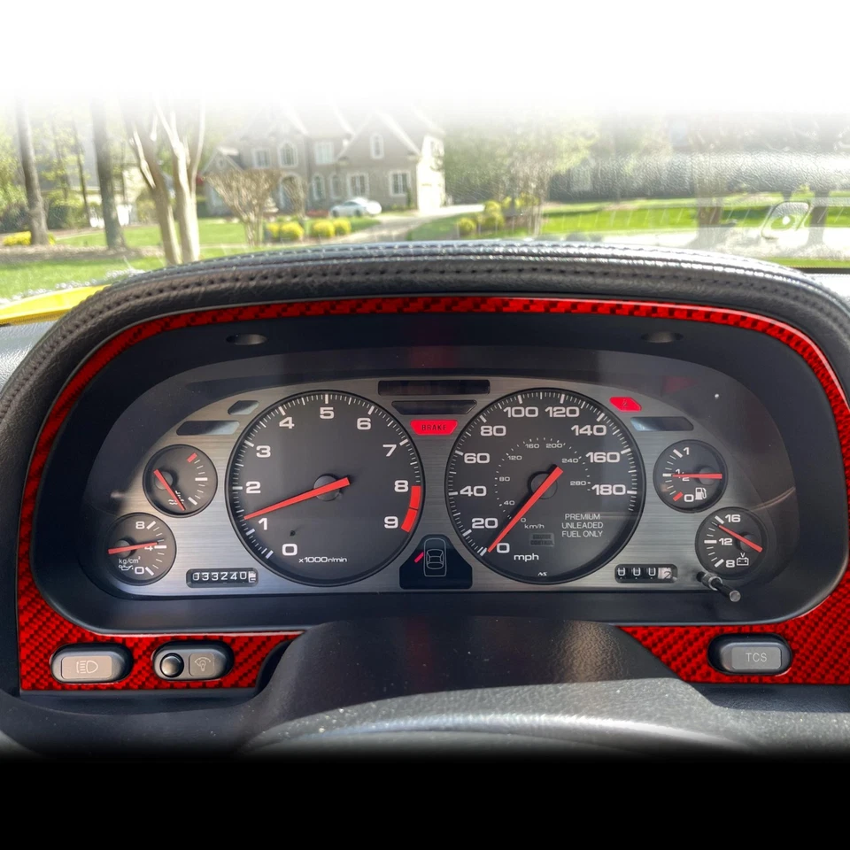 Cuadro de instrumentos velocímetro de fibra de carbono rojo para Acura NSX 1990-2005 Foto 3 de 4