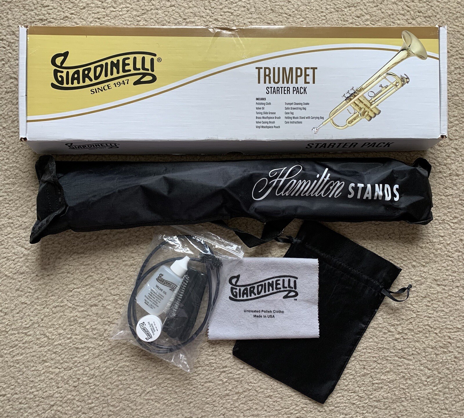Giardinelli Trumpet Starter Pack Care And Cleaning Kits + Hamilton Stand