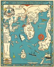 Early Pictorial Map of Maine Boothbay Harbor and Vicinity Wall Art Poster Print