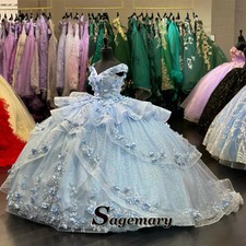 Ball Gown Quinceanera Dresses for Girls Off the Shoulder Tull Appliques Lace