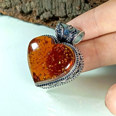 Baltic Amber Gemstone Pendant Handmade 925 Sterling Silver Jewelry Pendant 1.97''
