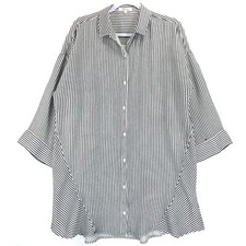 Madewell Stripe-Play Shirtdress Women's XL Black White Striped Long Sleeve