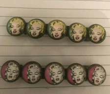 (2) Retro Marilyn Monroe Warhol 5-row vintage bronze Barrettes