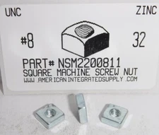#8-32 SQUARE MACHINE SCREW NUTS STEEL ZINC PLATED 11/32 AF X 1/8 TH (50)