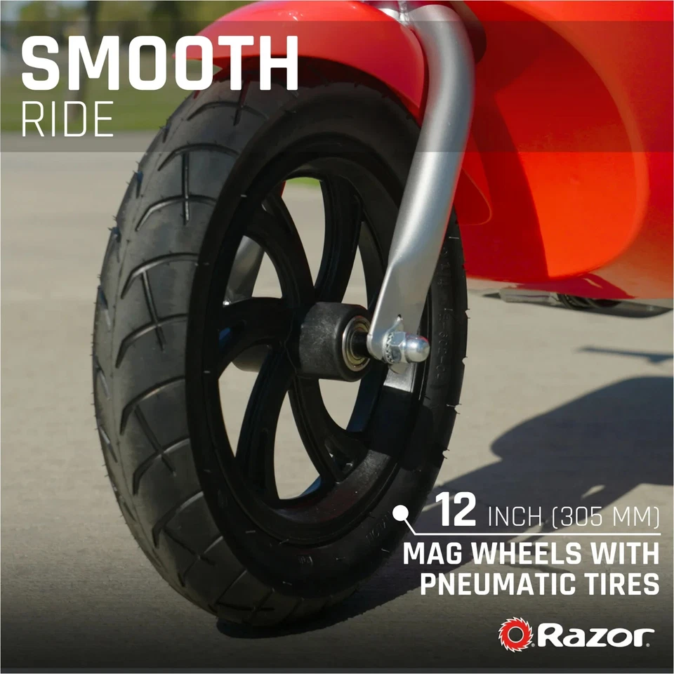 Kids 24V Razor Retro Euro-Style Battery-Powered Electric Scooter, Ages 8+, Red - Image 3 of 4