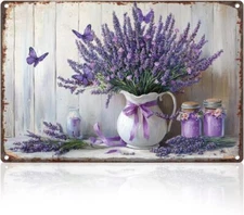 Lavender Flowers Retro Wall Decor Tin Metal SignsSpring Bouquet Floral