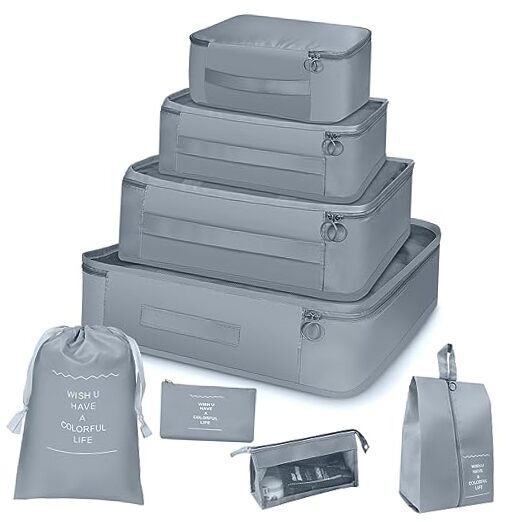 Packing Cubes Set of 8 for Carry-on Luggage Suitcase Organiser Bag 8 set Gray