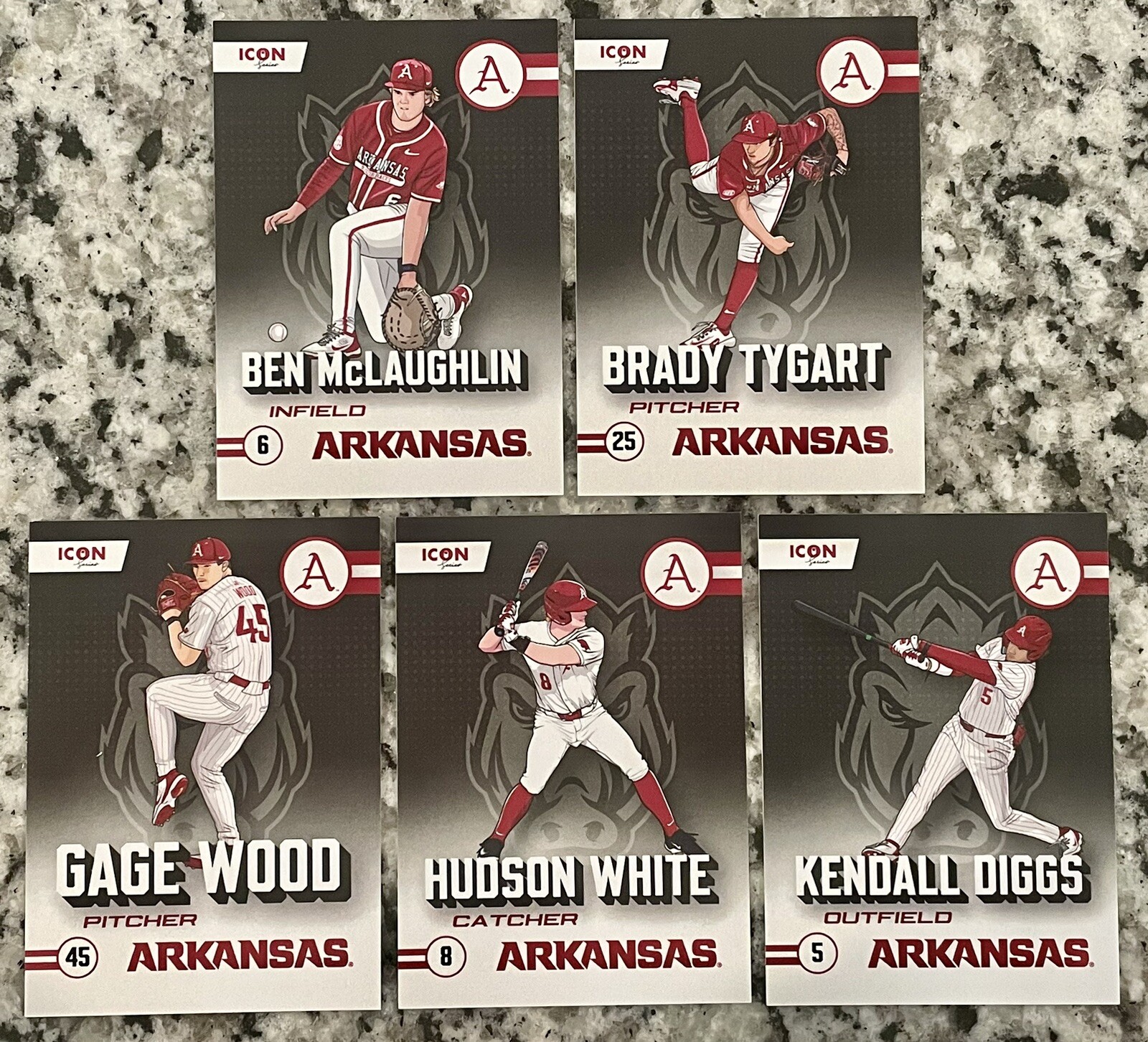 Arkansas Razorbacks Baseball 2024 Onit Athlete Complete 5 Card Icon ...