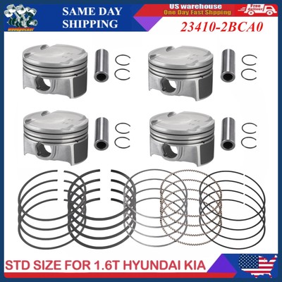 Set of 4 STD Piston & Rings for 2014-20 Hyundai Elantra Kia Soul Forte 1.6T G4FJ