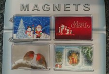 Christmas Decoration Fridge Magnet Set. 4 Pieces. Robins, Santa, Candles