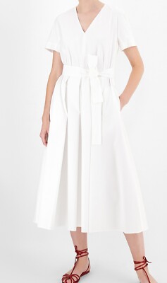 New MaxMara Studio $525 2US/36IT Camel Poplin V-Neck Short Sleeve Midi Dress