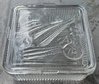 Vintage Federal Glass Refrigerator Dish Ribbed Base Embossed Vegetable Lid 8 x 8