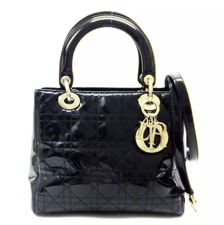 Sac à main Christian Dior Lady Dior Cannage cuir verni noir