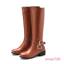 Women's Low Heel Knee High Buckle Riding Boots Knight Long Shoes Plus Size Ladys