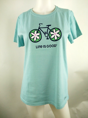 Life is Good Women Short Sleeve Crusher Tee Flower Bike Blue