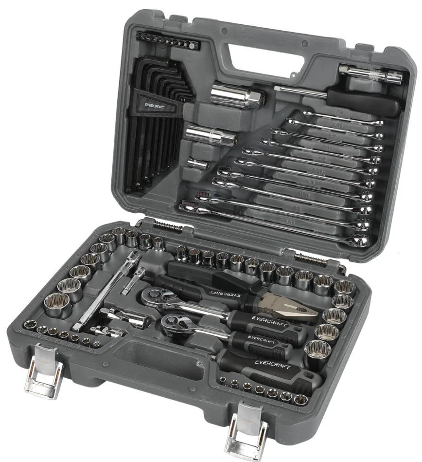 Evercraft Socket Set 92 Pc SAE and Metric 1 4 inch 3 8 inch