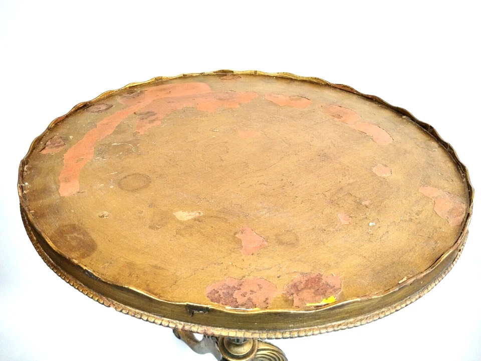 Carved Gold Tripod Pedestal Pie Crust Wine Side Table Gilt 27"T 20"Dia Plant - Image 4 of 4