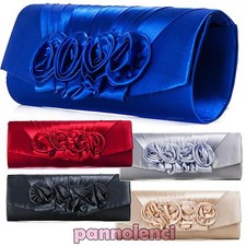 Borsa donna pochette borsetta bustina tracolla raso roselline nuova MH22