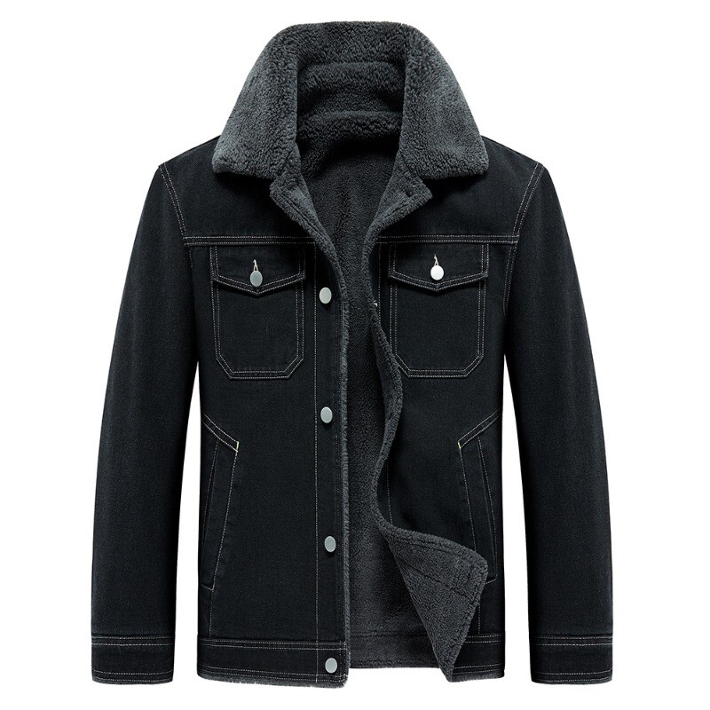 Men Sherpa Fleece Lined Thicken Denim Jacket Winter Lapel Jean