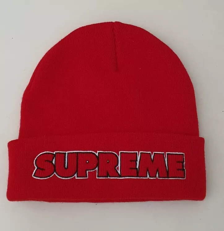 FW19 Supreme Outline Rot Beanie Welt Berühmt Neu Hut