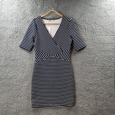 New TEMT Womens Bodycon Dress Size M Navy blue White Stripe Textured Stretch