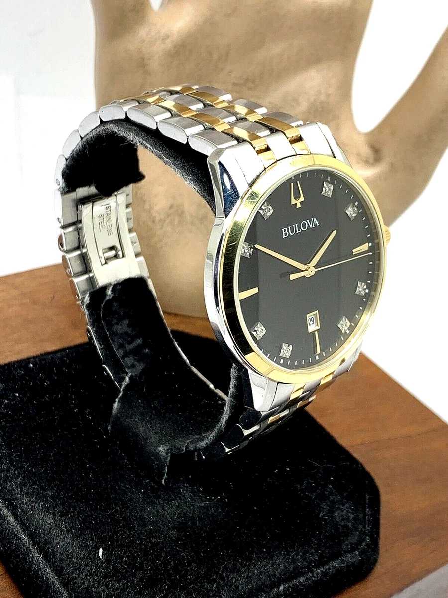 Bulova Men s Watch 98D165 Quartz Diamond Black Dial Two Tone Stainless Steel