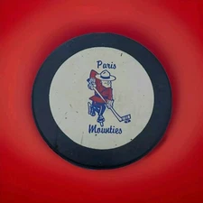 GLUE! HOLES! PARIS MOUNTIES VINTAGE TIM HORTONS OFFICIAL VICEROY MFG. PUCK 🇨🇦