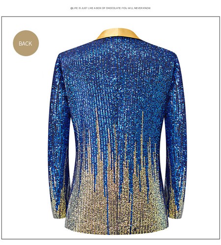 Mens Sequins Stage Suit Jacket One Button Bar Blazers Coat Nightclub Party M-5XL - Picture 14 of 24
