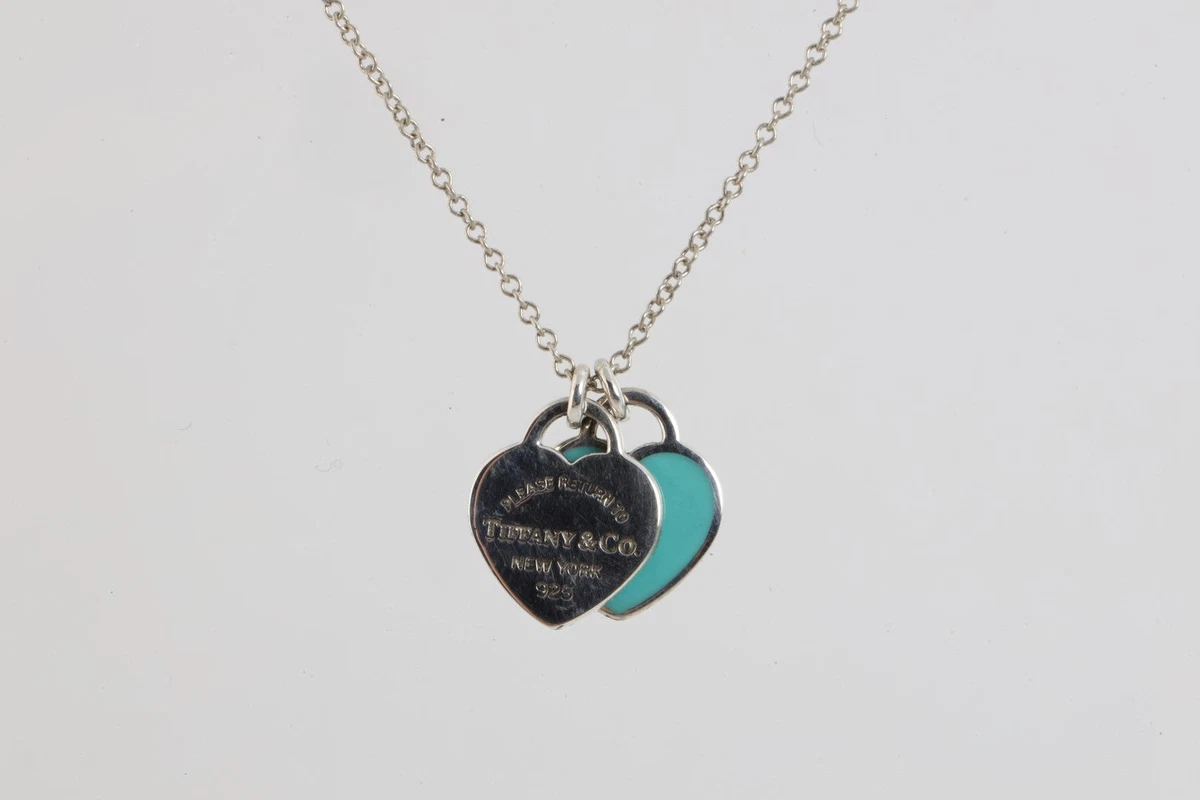 Return to Tiffany Blue Double Heart Tag Pendant in Silver with A Diamond, Small