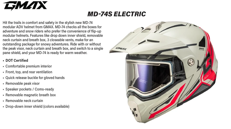 Casco de moto de nieve GMAX MD-74S con escudo eléctrico térmico, blanco y rojo XL o 3XL Foto 2 de 4
