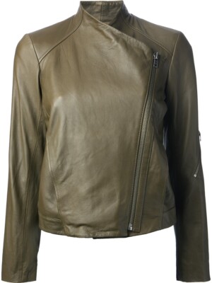HELMUT LANG Leather Moto Biker Jacket in Olive Green Medium M