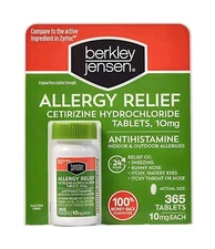 Berkley Jensen Allergy Relief 10mg Cetirizine Hydrochloride 365 Tabs EXP 05/26+