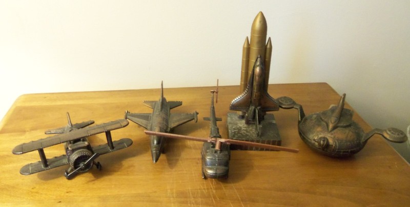 5 Metal Pencil Sharpeners: ROBO UFO Space Shuttle HORNET JET Bi-plane HELICOPTER