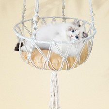 Macrame Cat Hammock Bed,Handwoven Hanging Boho Cat Bed with Hanging Kit for I...