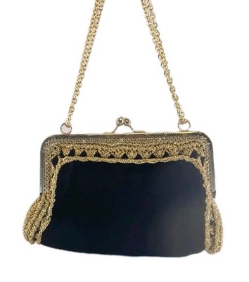 Vintage Tasche Bügeltasche samt Abendtasche Theatertasche schwarz midcentury 60s