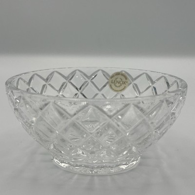 Lenox Full Lead Crystal Bowl Diamond Cut 5'' Clear Glass Czech Republic New
