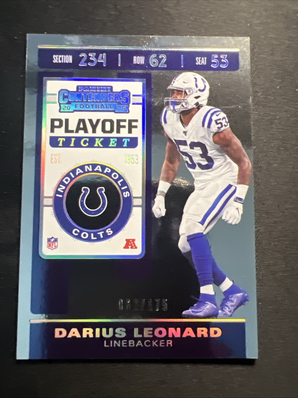 2019 Panini Contenders Darius Leonard #32 Silver Playoff Ticket /175 Colts