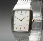 Vintage 1992 [Near MINT] SEIKO Dolce 8N40-5080 White Tank Mens Qz Watch JAPAN