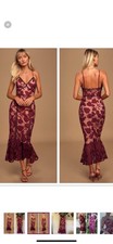 Lulu's Burgundy Alluring Dream Mesh Lace Dress, Size M (293)