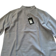 Mens Gray Long Sleeve Shirt Mandarin Collar Dress Shirt LTweight Benjamin Henley