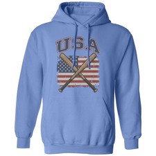 USA Inspired Patriotic Graphic Crossed Baseball Bats Unisex Hooded Sweatshirt