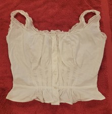 Vintage Antique Corset Cover White Pleated With Lace Trim