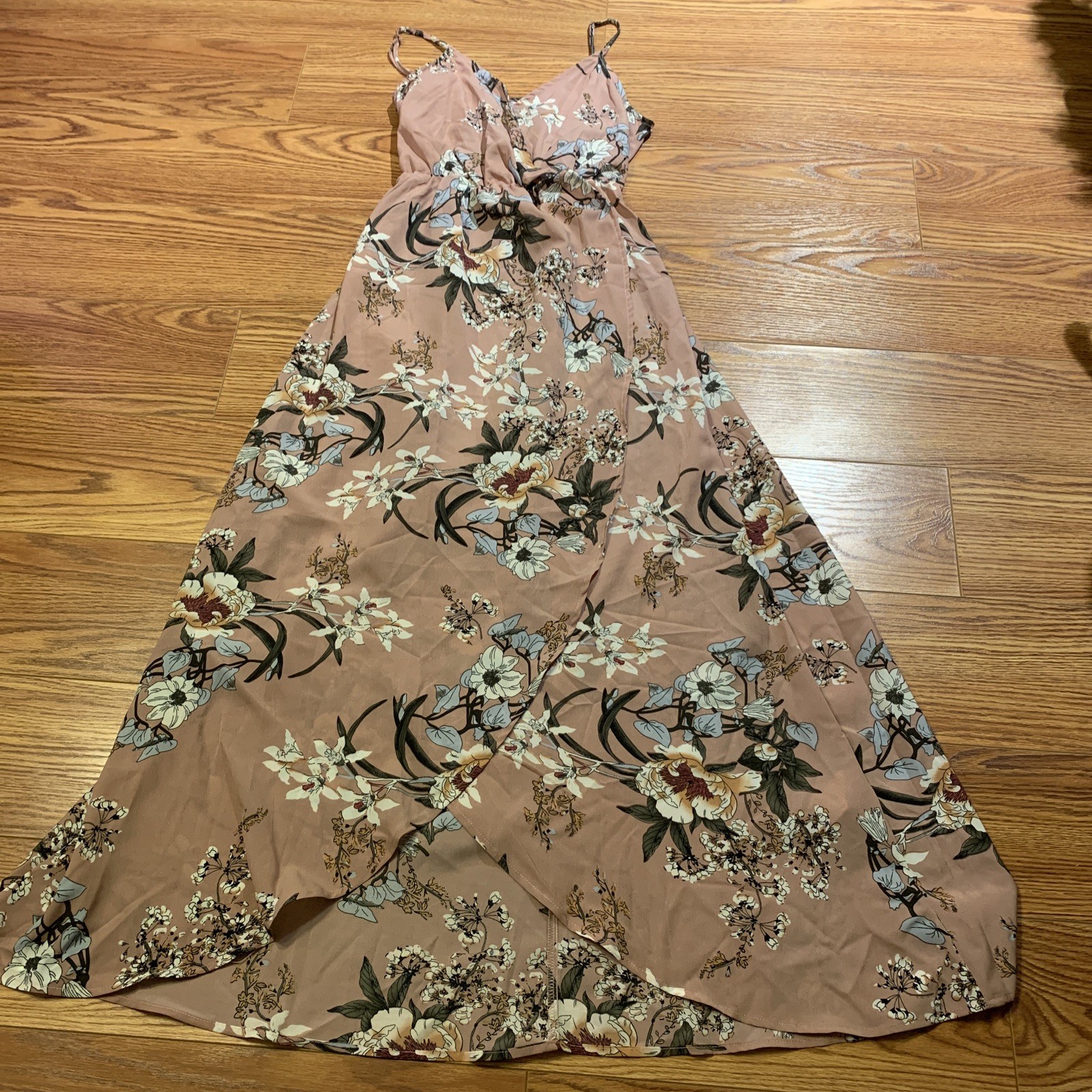 SHEIN CURVE Maxi Sleeveless Pink Dress White FLORAL Adjustable Straps Sz Small