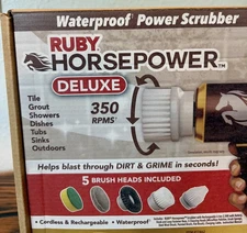 Ruby Horsepower Deluxe Waterproof Power Scrubber w/ 5 Heads, Rechargeable, BNIB