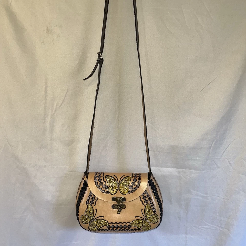 Cartera Bandolera Mariposa Amarilla Cuero Tooled Foto 2 de 4