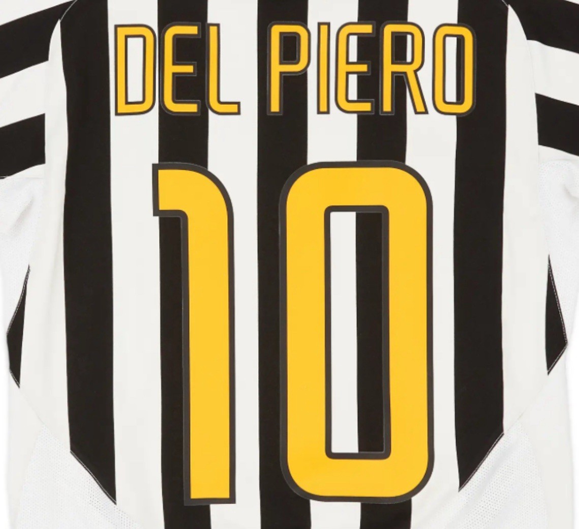Juventus DEL PIERO #10 home name print and number 2003/04 Heat