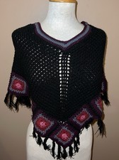 Crochet Poncho Shawl Granny Square Sweater Cape Boho Hippie Blanket Handmade S